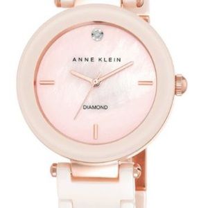Anne Klein Women's Genuine Diamond Dial Light Pink Ceramic Bracelet Watch